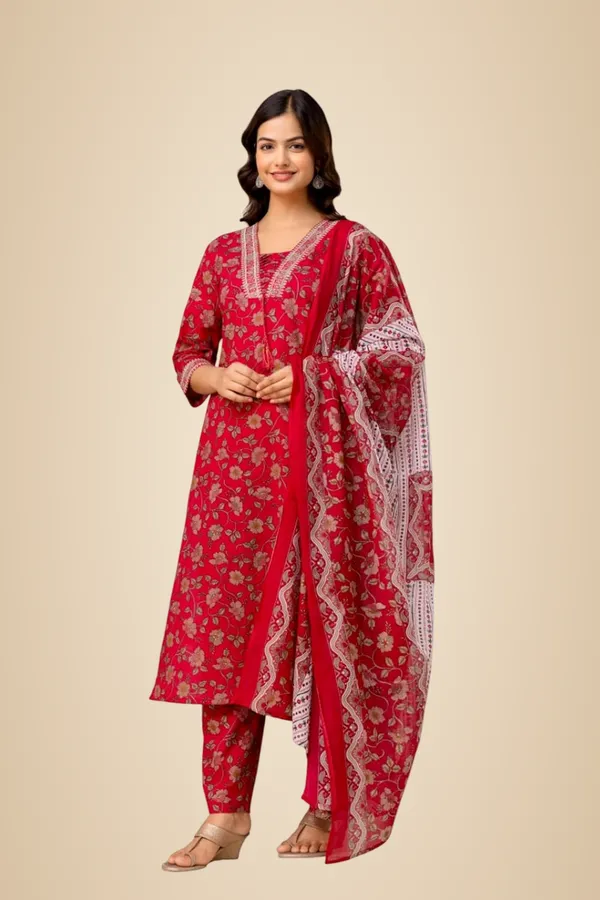 Pink_Pure_Cotton_Printed_With_Handwork_Kurta_With_Pants_And_Dupatta_Set