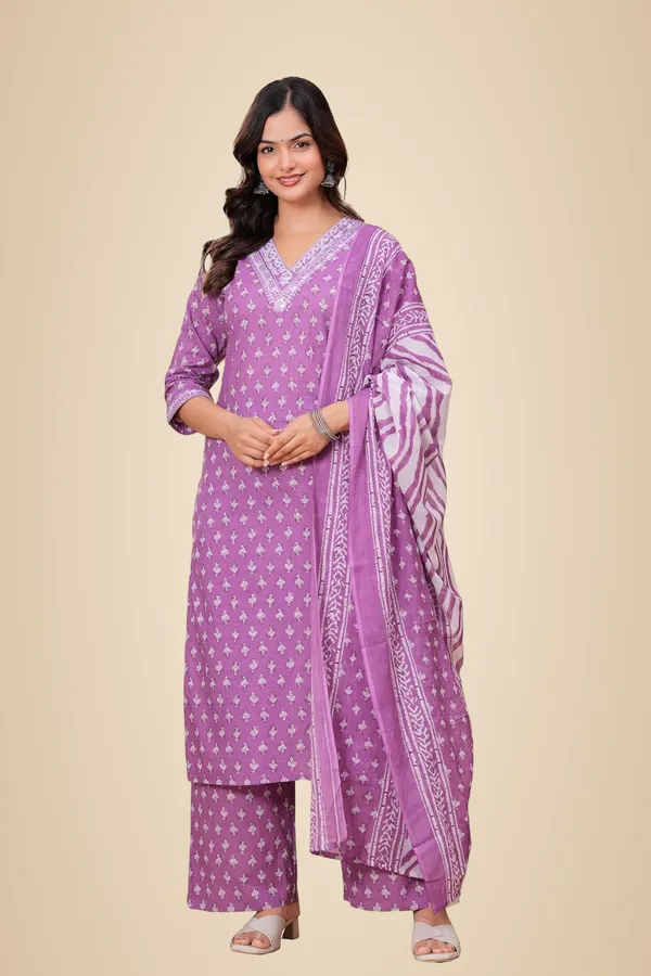 Purple_Pure_Cotton_Printed_Straight_Kurta_Set_With_Palazzo_And_Dupatta