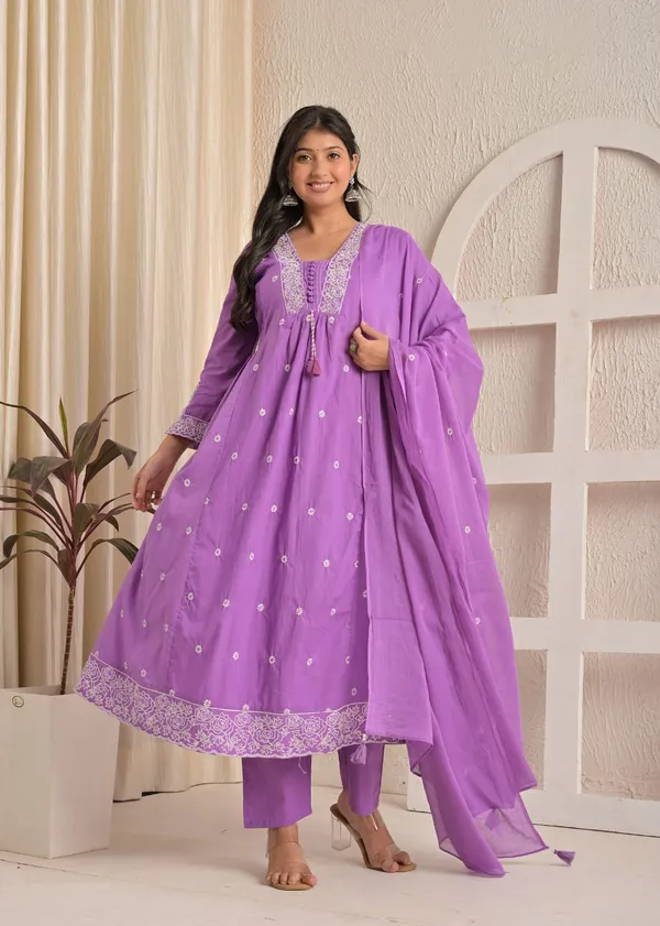 Charcoal_Grey_Cotton_Embroidered_Kurta_Pant_Set_With_Dupatta