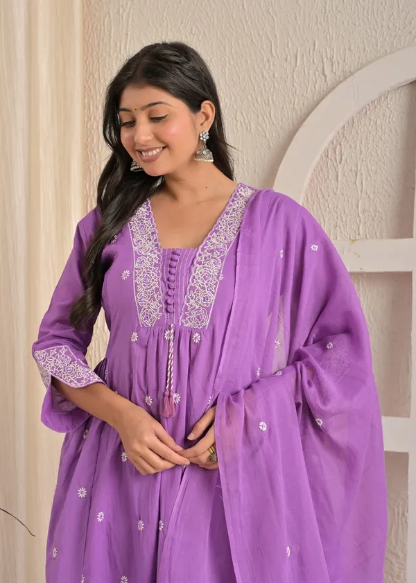 Charcoal_Grey_Cotton_Embroidered_Kurta_Pant_Set_With_Dupatta