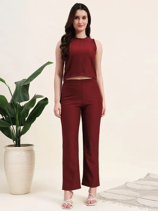 Maroon_PremiumPoly_Blend_Co-Ord_Set_For_Women_Adults