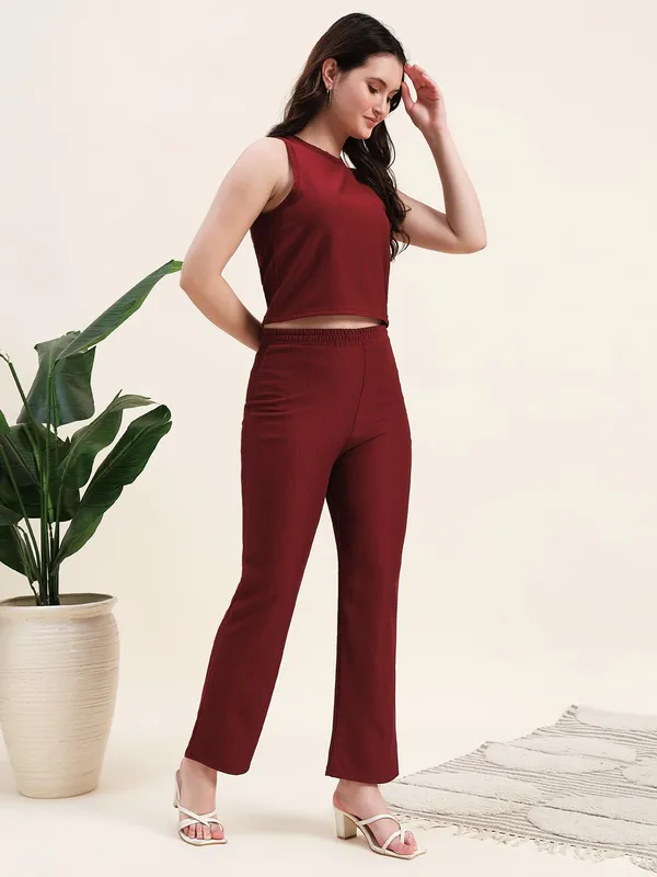 Maroon_PremiumPoly_Blend_Co-Ord_Set_For_Women_Adults