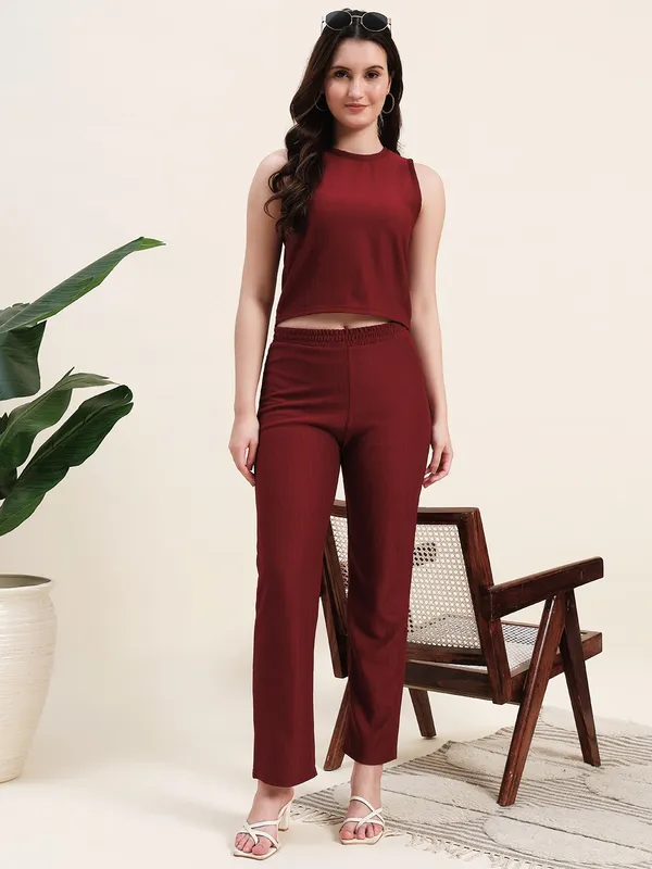 Maroon_PremiumPoly_Blend_Co-Ord_Set_For_Women_Adults