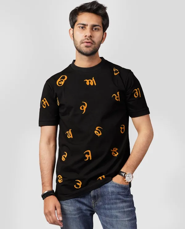 Maa_Boli_Yellow_And_Black_Print_T-Shirt
