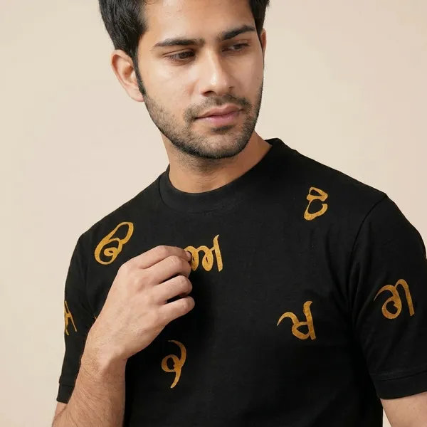 Maa_Boli_Yellow_And_Black_Print_T-Shirt