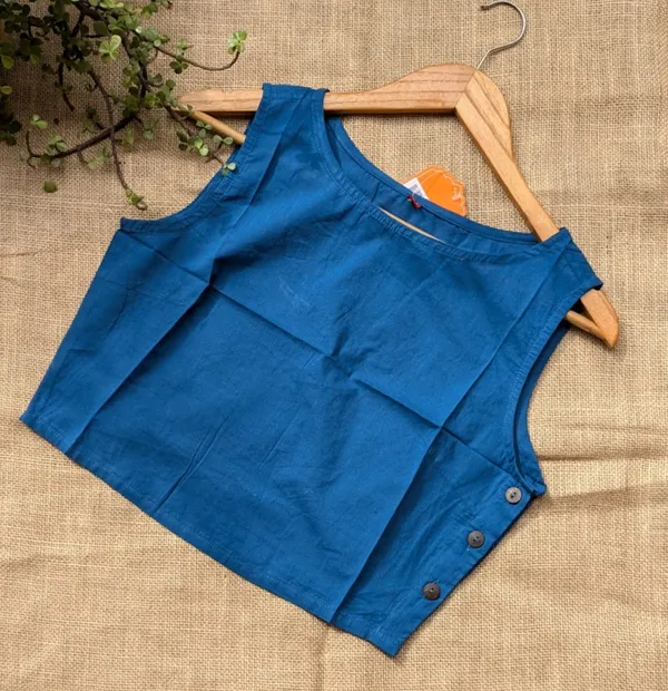 Indigo_Blue_Sleeveless_Cotton_Blouses
