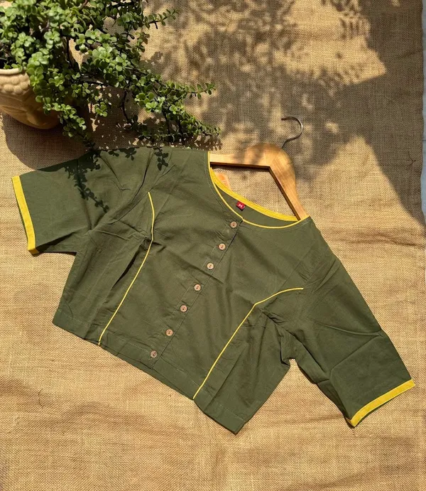 Bottle_Green_Princess_cut_Hand-block_Cotton_Blouses_