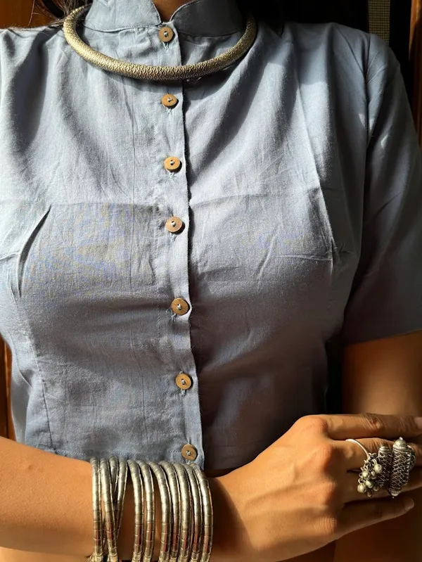 Slate_Grey_Mandarin_Collar_Cotton_Blouse