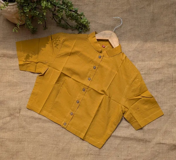 Sunflower_Yellow_Mandarin_Collar_Cotton_Blouse