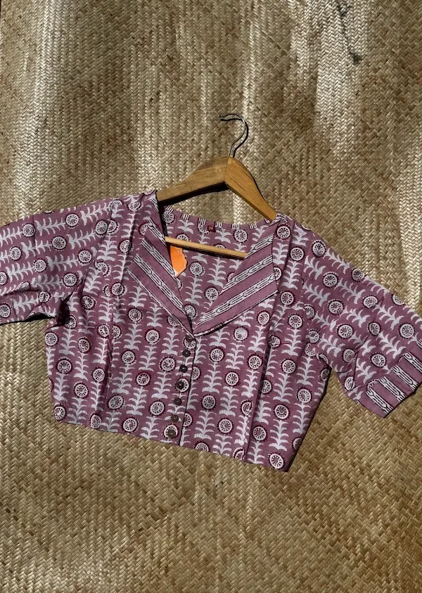 Lilac_V-collar_Handblock_Cotton_Blouse