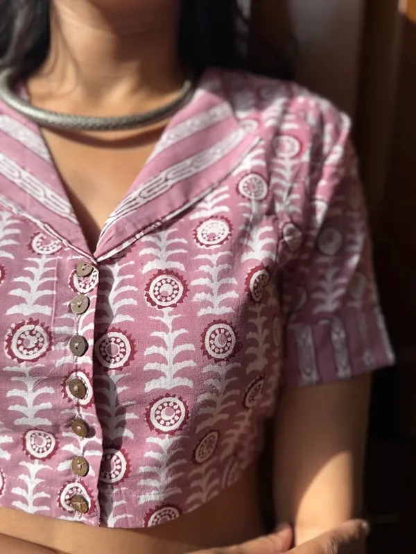 Lilac_V-collar_Handblock_Cotton_Blouse