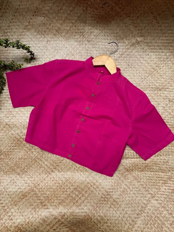 Hot_Pink_Readymade_Mandarin_Collar_Cotton__Blouse