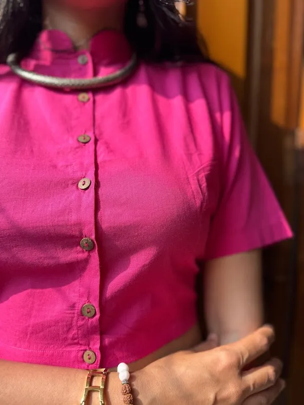Hot_Pink_Readymade_Mandarin_Collar_Cotton__Blouse