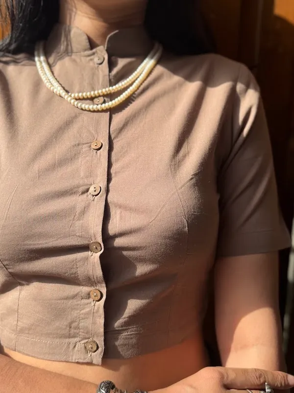 Taupe_Mandarin_Collar_Cotton_Blouse