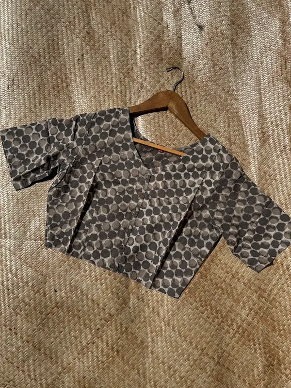 Earthy_Gray_V-neck__Readymade_Handblock_Cotton_Blouse