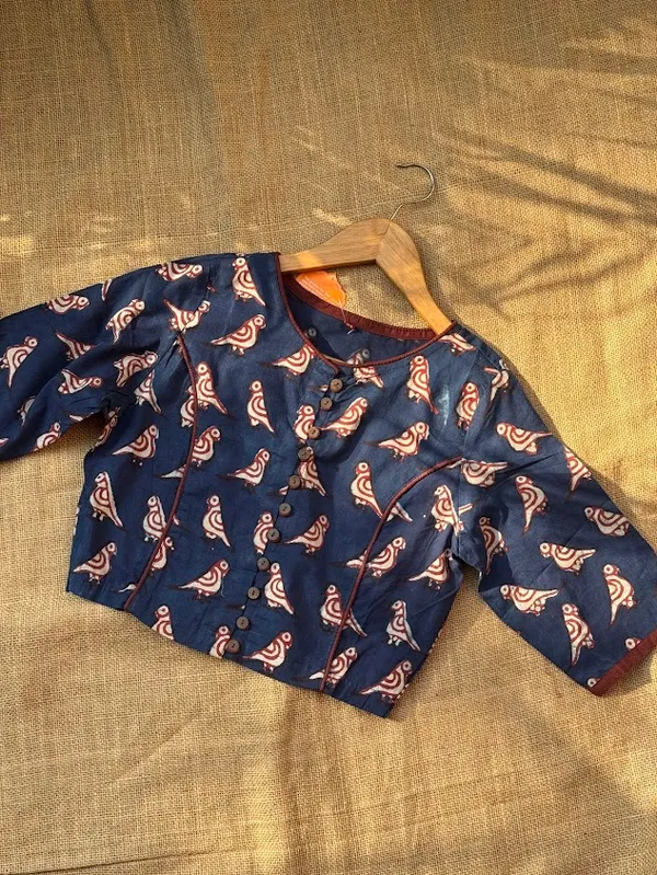 Indigo_Bird_Motifs_Handblock_Printed_Cotton_Blouses