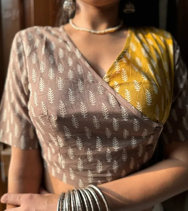 Taupe_Mustard_Angrakha_Cotton_Handblock_Blouse