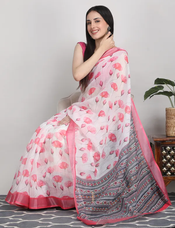Tantvi_Blush_Bloom_Cotton_Linen_Saree