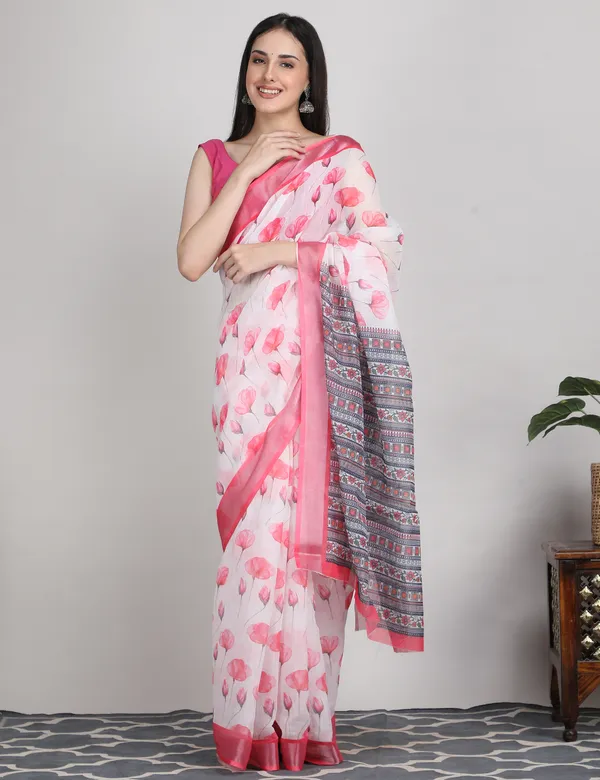 Tantvi_Blush_Bloom_Cotton_Linen_Saree