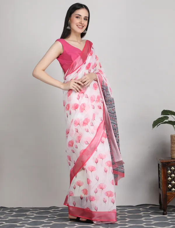 Tantvi_Blush_Bloom_Cotton_Linen_Saree
