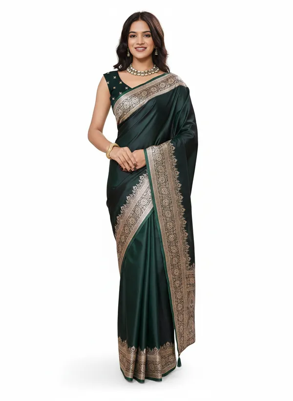 Tantvi_Emerald__Majesty_Silk_Satin_Saree