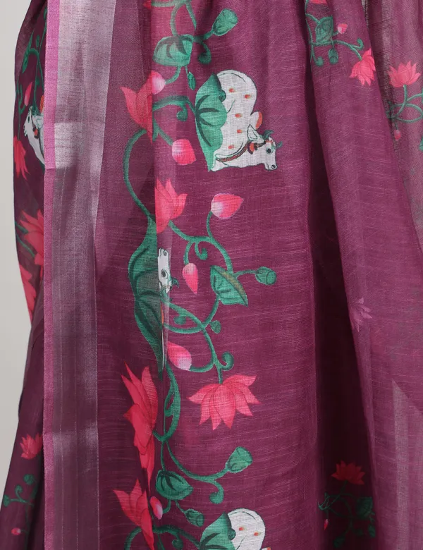 Tantvi_Bloom_Dynasty-Wine_Cotton_Linen_Saree