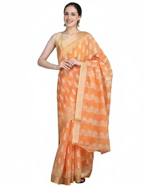 Tantvi_Tangerine_Taar_Cotton_Linen_Saree
