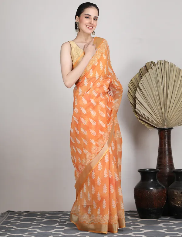Tantvi_Tangerine_Taar_Cotton_Linen_Saree