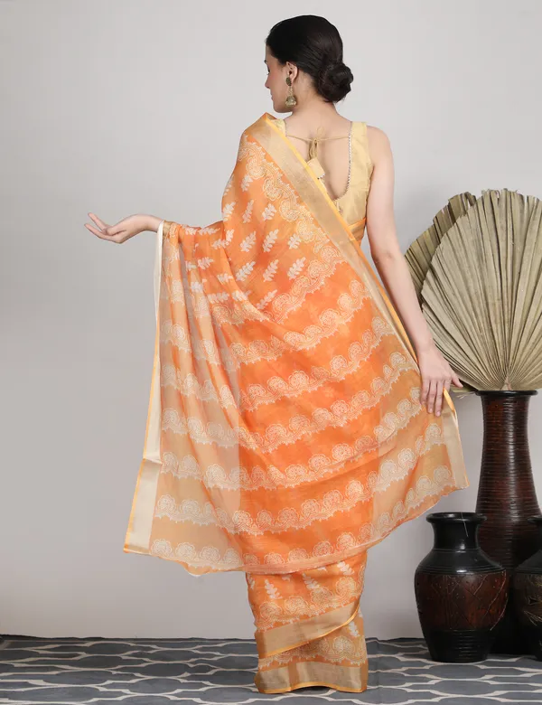 Tantvi_Tangerine_Taar_Cotton_Linen_Saree