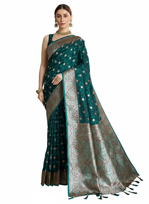 Tantvi_Emerald_Empress_Banarsi_Silk_Jacquard_Saree