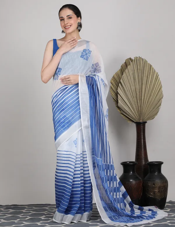 Tantvi_Azure_Whispers_Cotton_Linen_Saree