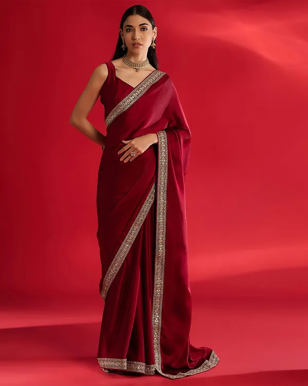 Tantvi_Scarlet_Royale-Red_Pure_chiffon_Satin_Saree