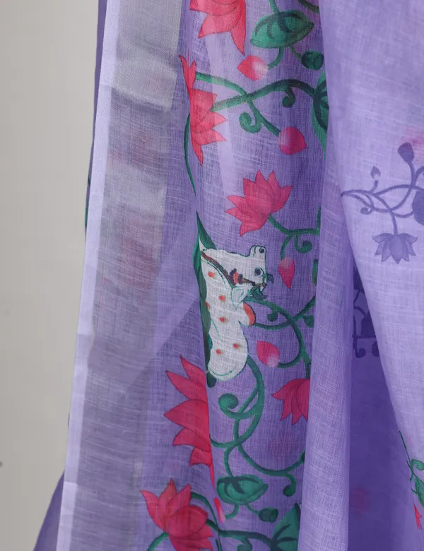 Tantvi_Bloom_Dynasty-Lilac_Cotton_Linen_Saree