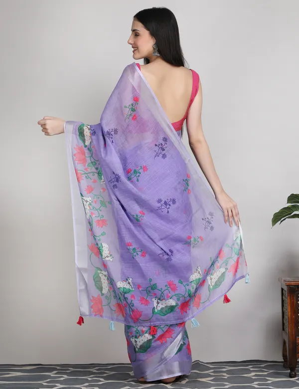 Tantvi_Bloom_Dynasty-Lilac_Cotton_Linen_Saree