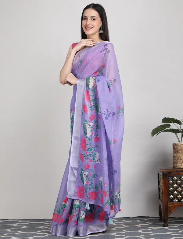 Tantvi_Bloom_Dynasty-Lilac_Cotton_Linen_Saree