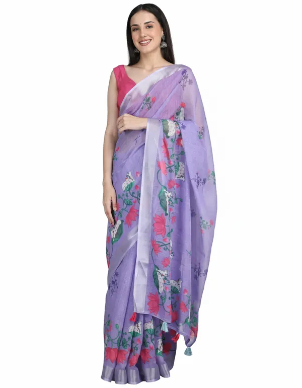 Tantvi_Bloom_Dynasty-Lilac_Cotton_Linen_Saree