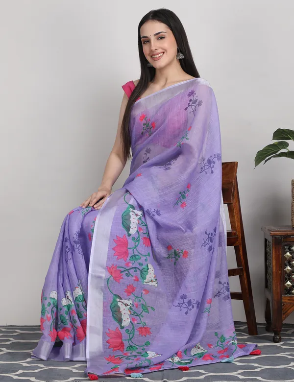 Tantvi_Bloom_Dynasty-Lilac_Cotton_Linen_Saree