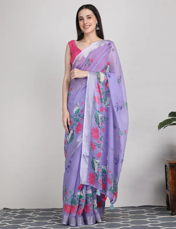 Tantvi_Bloom_Dynasty-Lilac_Cotton_Linen_Saree