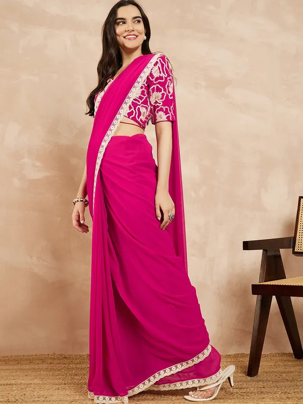 Tantvi_Magenta_Rose_Pure_Georgette_Saree