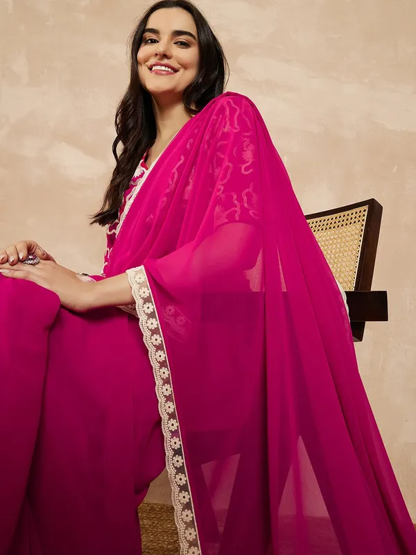 Tantvi_Magenta_Rose_Pure_Georgette_Saree