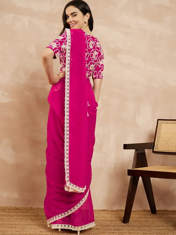 Tantvi_Magenta_Rose_Pure_Georgette_Saree