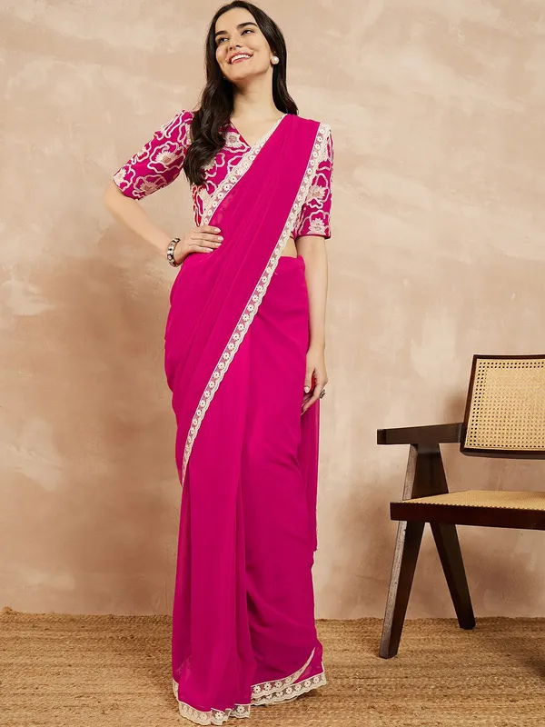 Tantvi_Magenta_Rose_Pure_Georgette_Saree