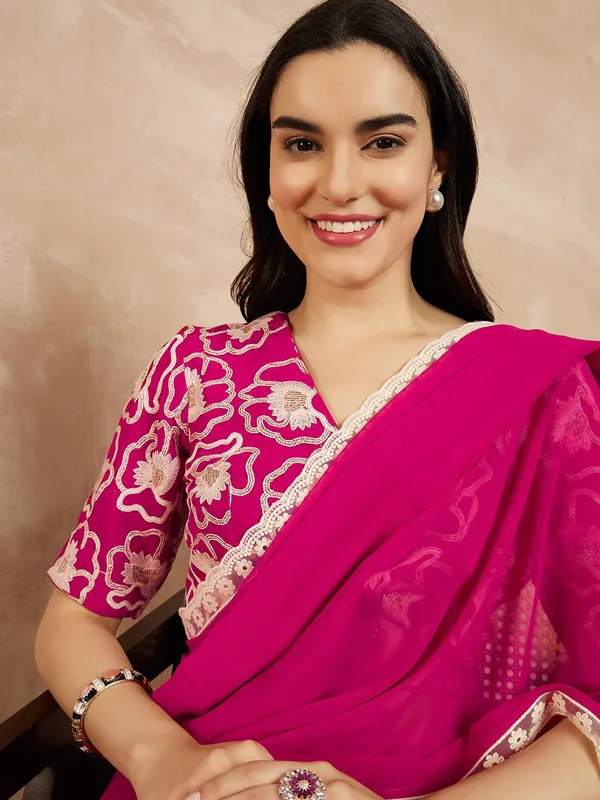 Tantvi_Magenta_Rose_Pure_Georgette_Saree