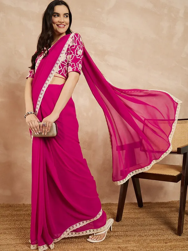 Tantvi_Magenta_Rose_Pure_Georgette_Saree