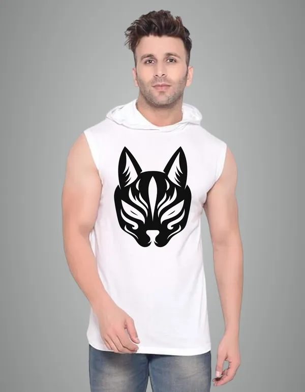 White_Cotton_Blend_Trendy_Catt_Face_Gym_Vest_For_Men