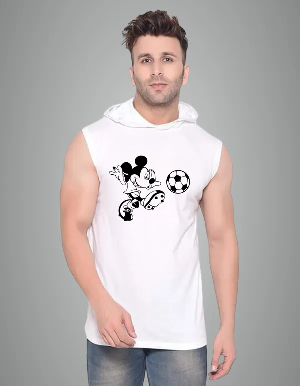 White_Cotton_Blend_Trendy_Micckey_Mouse_Gym_Vest_For_Men