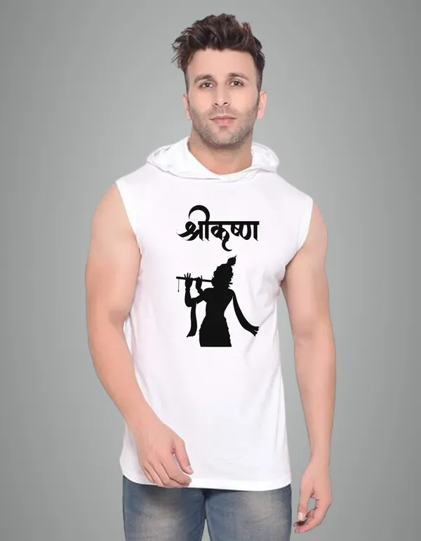 White_Cotton_Blend_Trendy_Shri_Krisna_Gym_Vest_For_Men