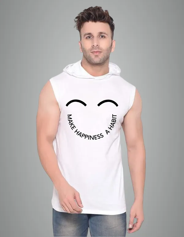 White_Cotton_Blend_Trendy_Make_Happiness_A_Habit_Gym_Vest_For_Men