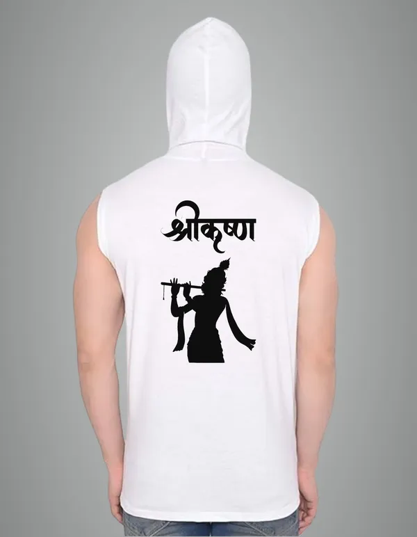 White_Cotton_Blend_Trendy_Shri_Krisna_Gym_Vest_Back_Print_For_Men