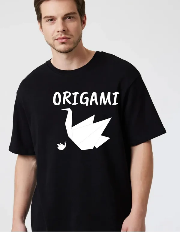 Black_Cotton_Blend_Trendy_Origami_T-Shirt_For_Men